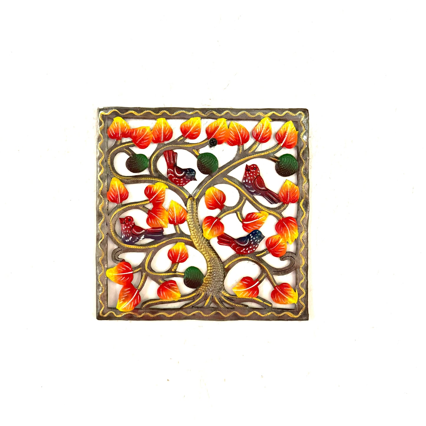 Small Square Birds with Golden Leaves