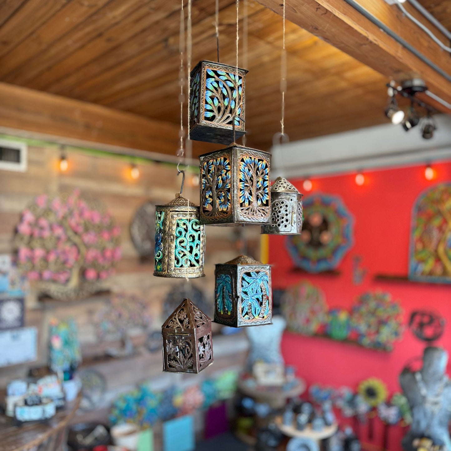 Painted Floral Hanging Lantern