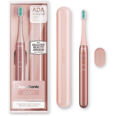 AquaSonic Icon Rechargeable Electric Toothbrush Magnetic Holder, Slim Travel Case, 2 Brushing Modes, Timer Pink - Imperfect Box