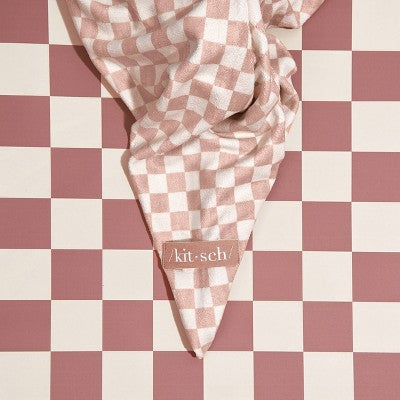 Kitsch Extra Large Quick-Dry Hair Towel Wrap Terracotta Checker - New