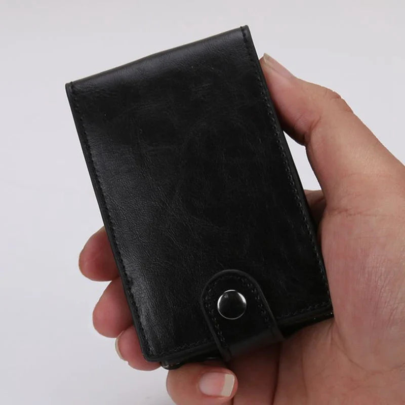 Hot sale Women Men RFID Card Holders Stack Up Pull Out Mini Cascading Wallet ID Cash Cardholder Crazy Horse PU Leather Purses