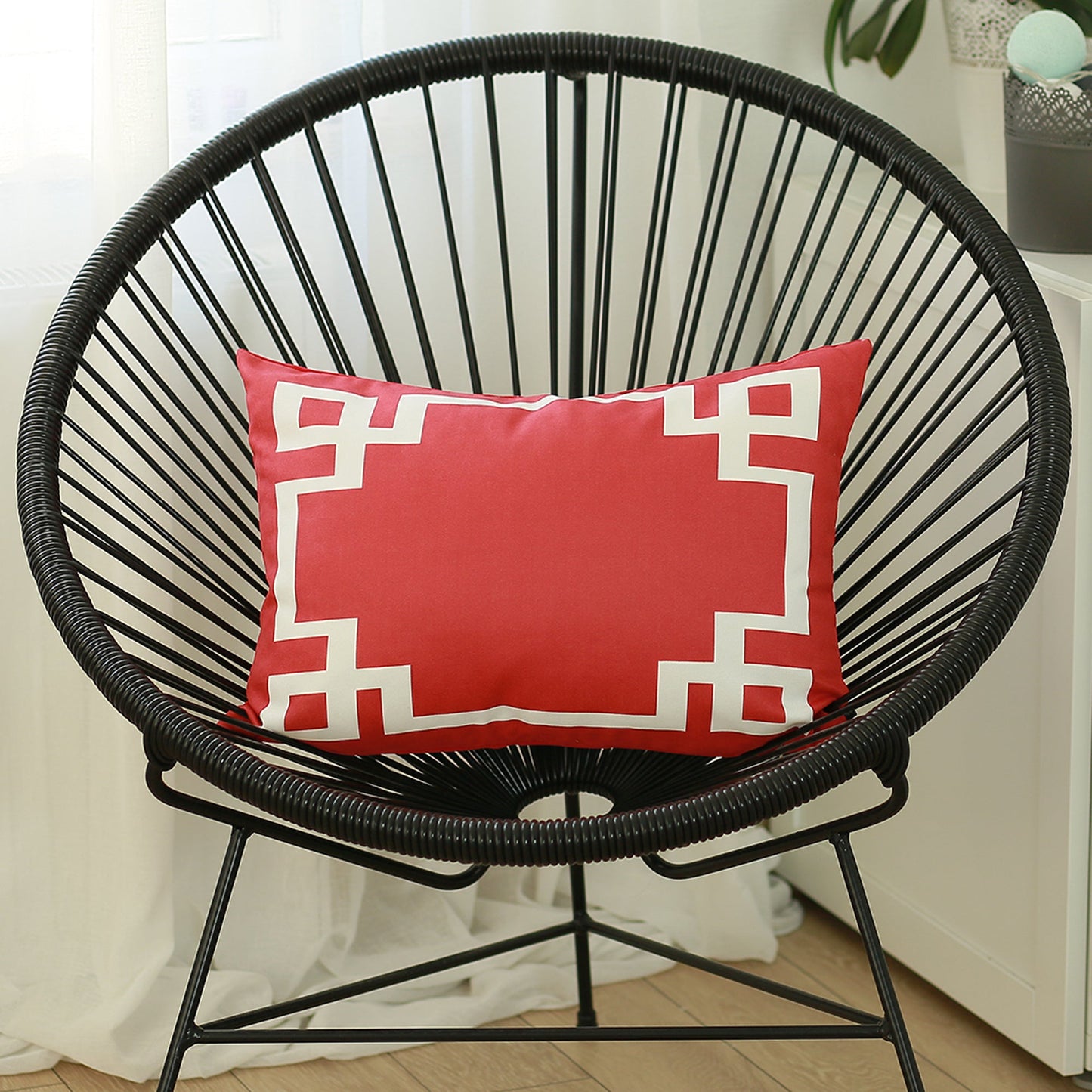 Geometric Red&White Square Throw Pillow Cover & Insert