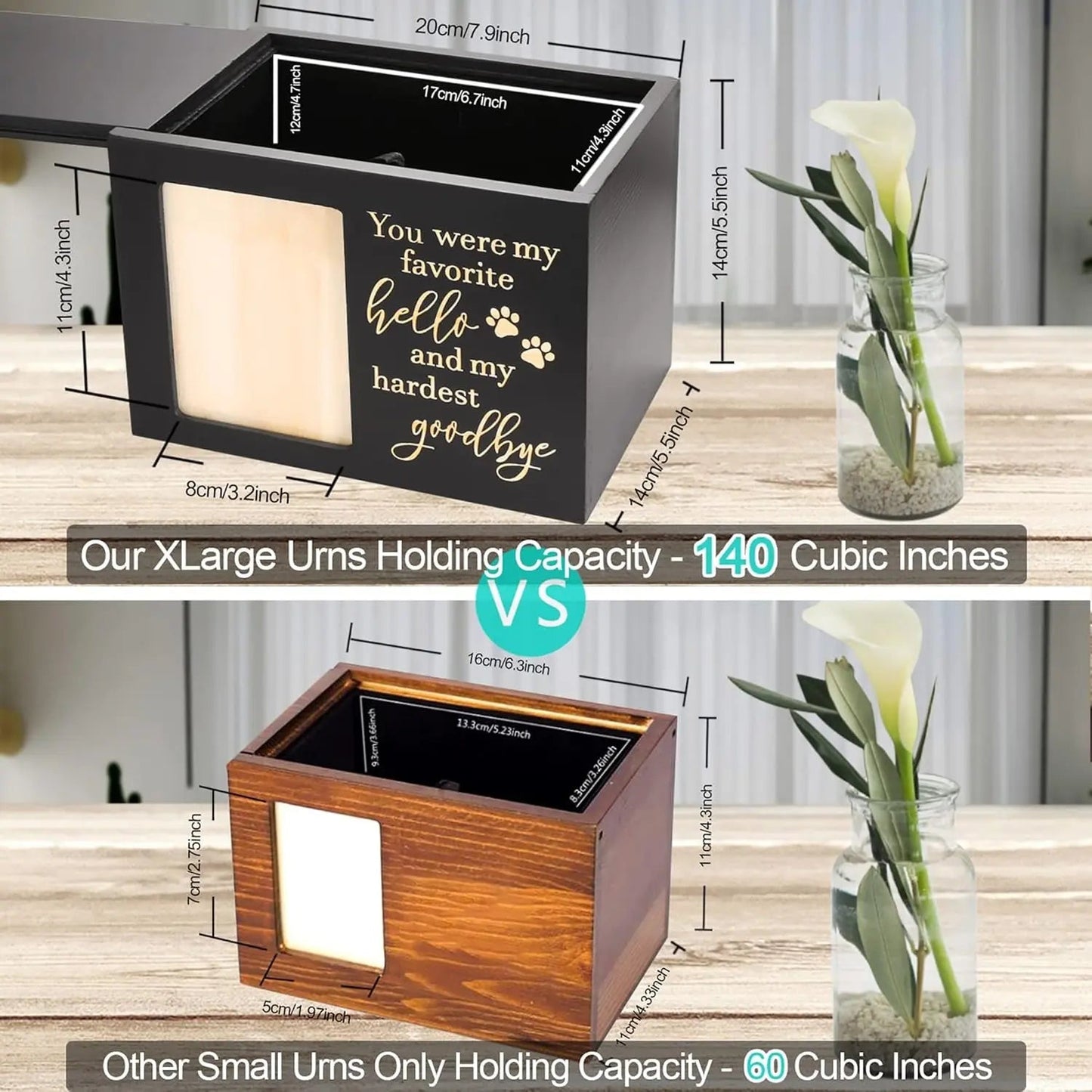 Large Wooden Pet Memorial Urn with Photo Frame Keepsake Box for Dog or Cat