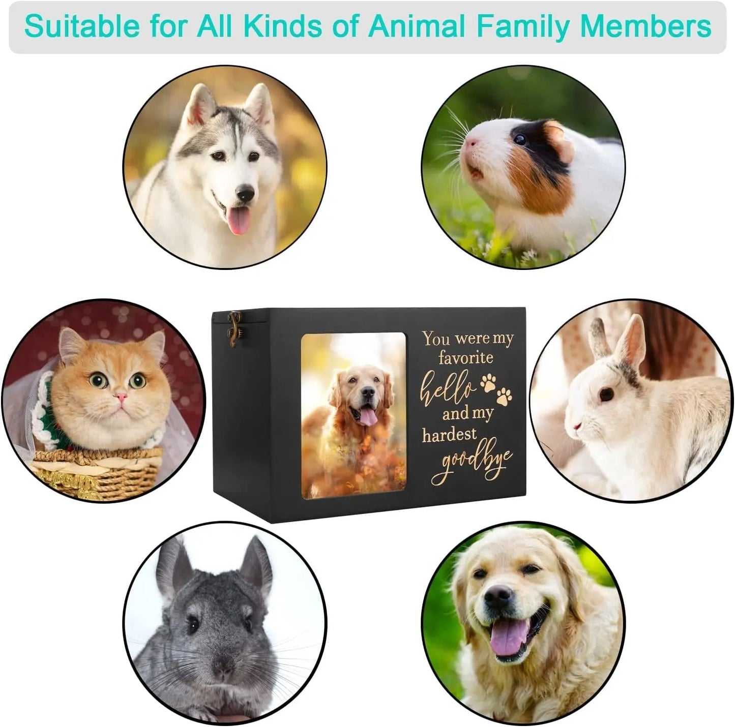 Large Wooden Pet Memorial Urn with Photo Frame Keepsake Box for Dog or Cat