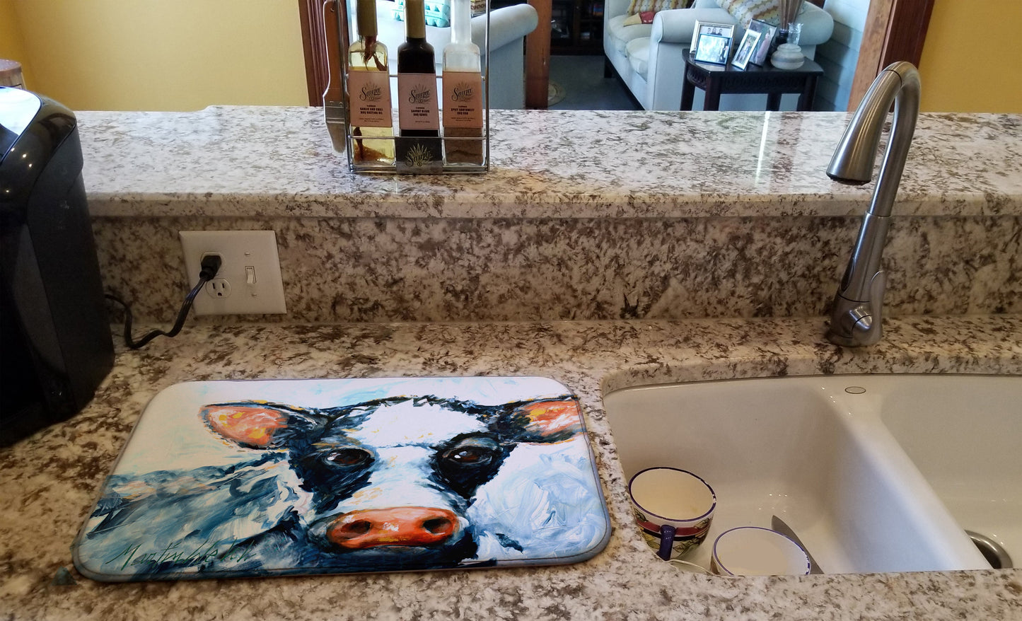 Cow Lick Black and White Cow Dish Drying Mat – Absorbent, Artistic Kitchen Essentials MW1273DDM