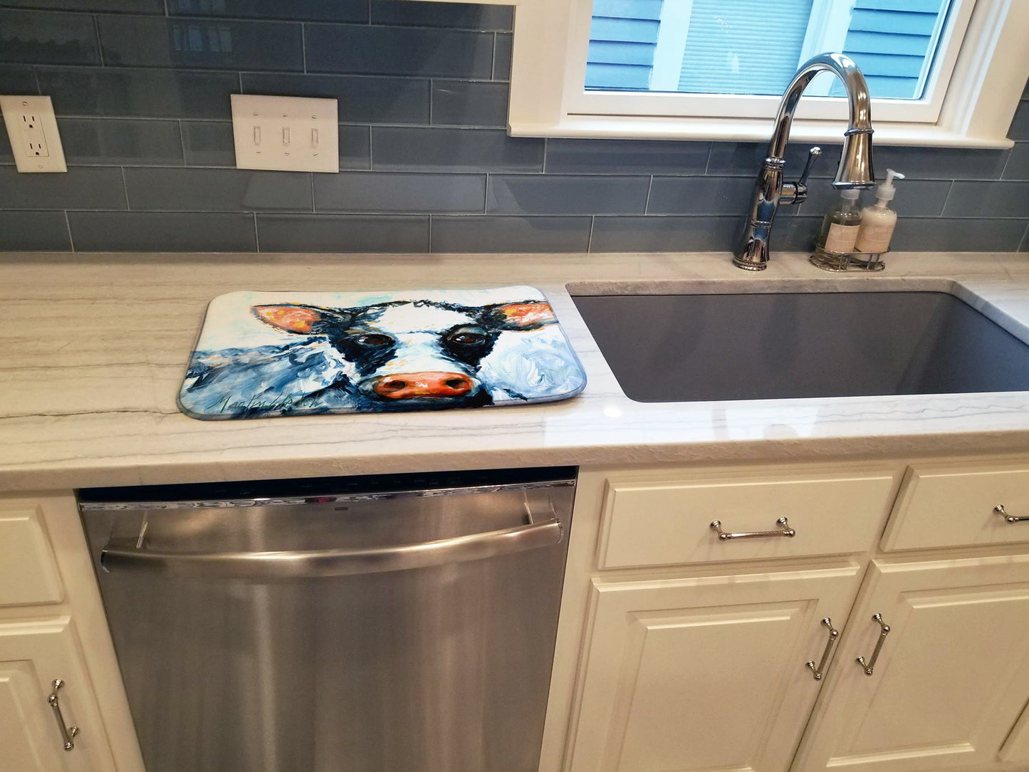 Cow Lick Black and White Cow Dish Drying Mat – Absorbent, Artistic Kitchen Essentials MW1273DDM