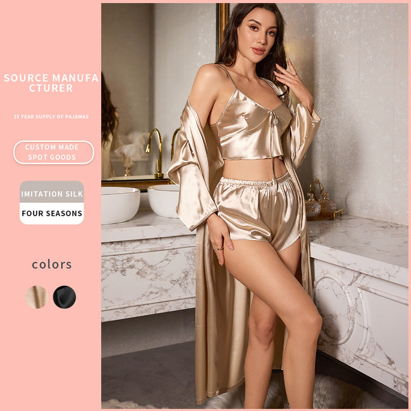 Spring Summer Sexy Women's Homewear Suspender Shorts Three-piece Suit