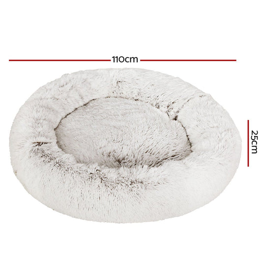 i.Pet Pet Bed Dog Cat 110cm Calming Extra Large Soft Plush White Brown