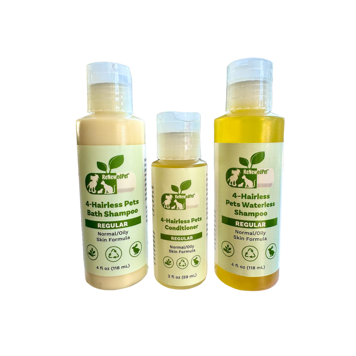 4-HAIRLESS PETS REGULAR SHAMPOO, WATERLESS SHAMPOO & CONDITIONER KIT