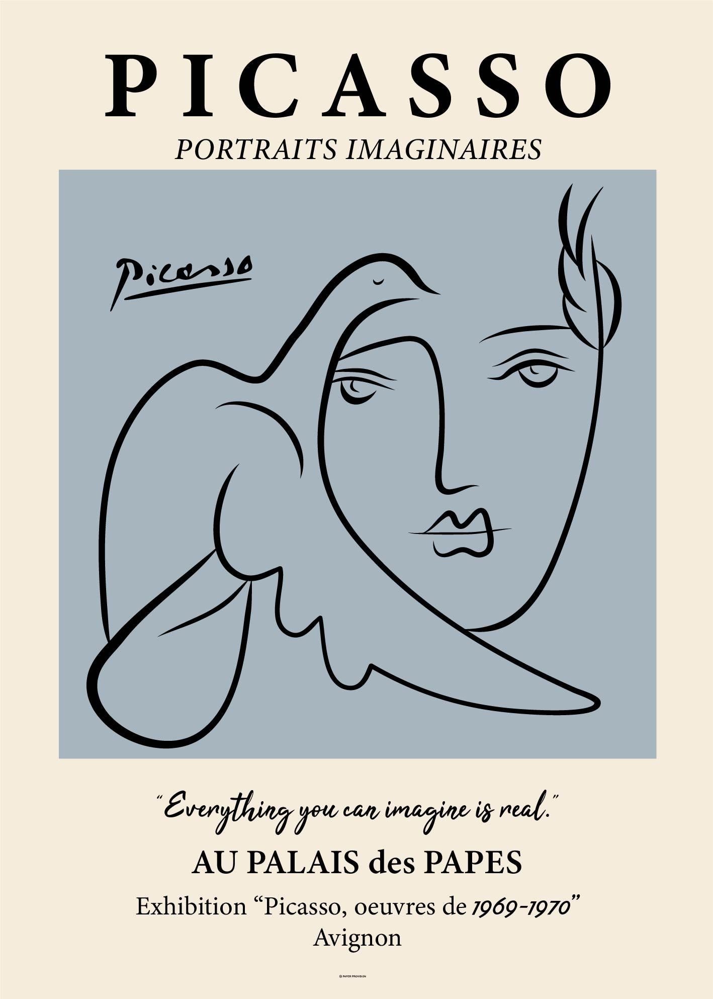 Picasso Man and Dove Poster Blue