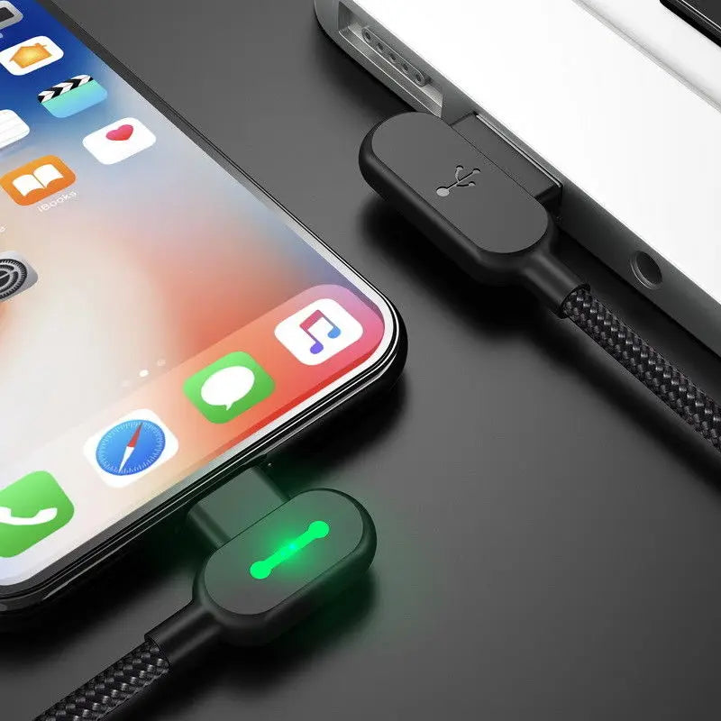 Type C Double elbow with light data cable for Samsung S8 Fabric Woven Charging Line for Huawei Mate 10 Data Cable