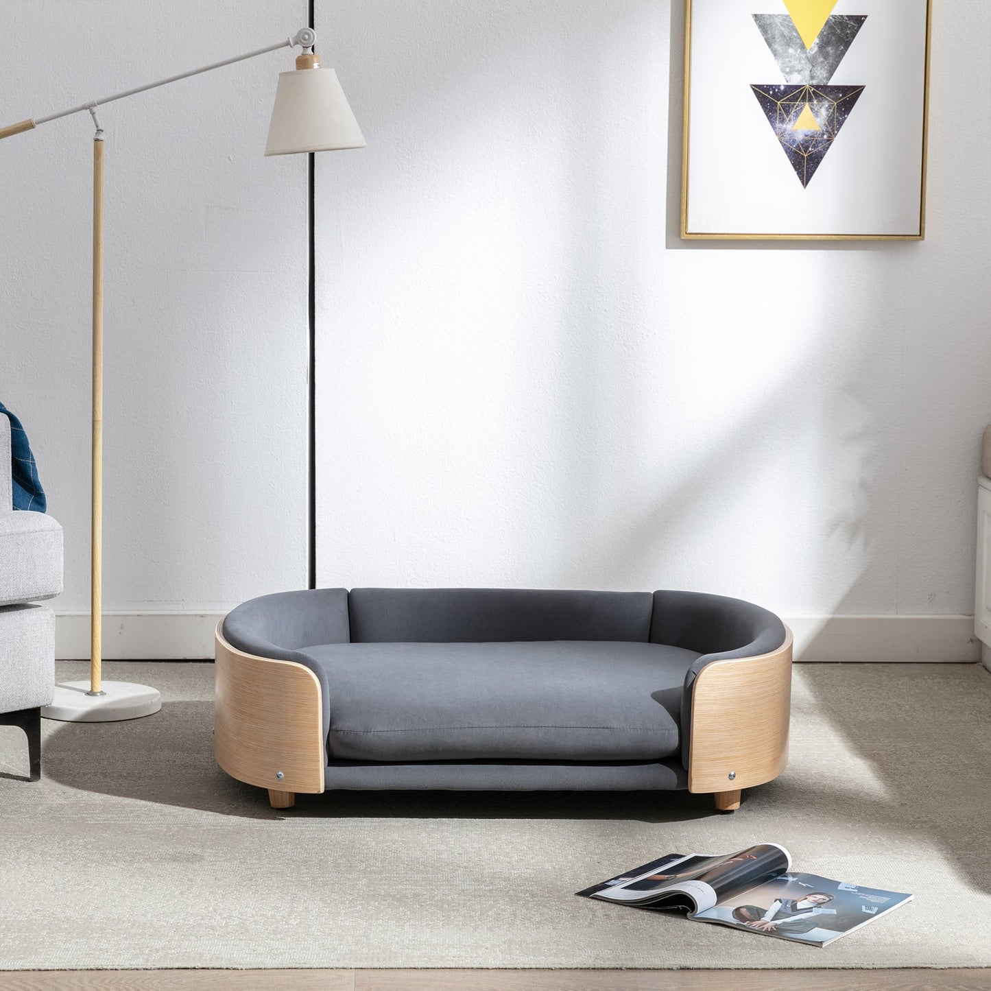 Scandinavian Style Elevated Dog Bed Pet Sofa with Solid Wood Legs and