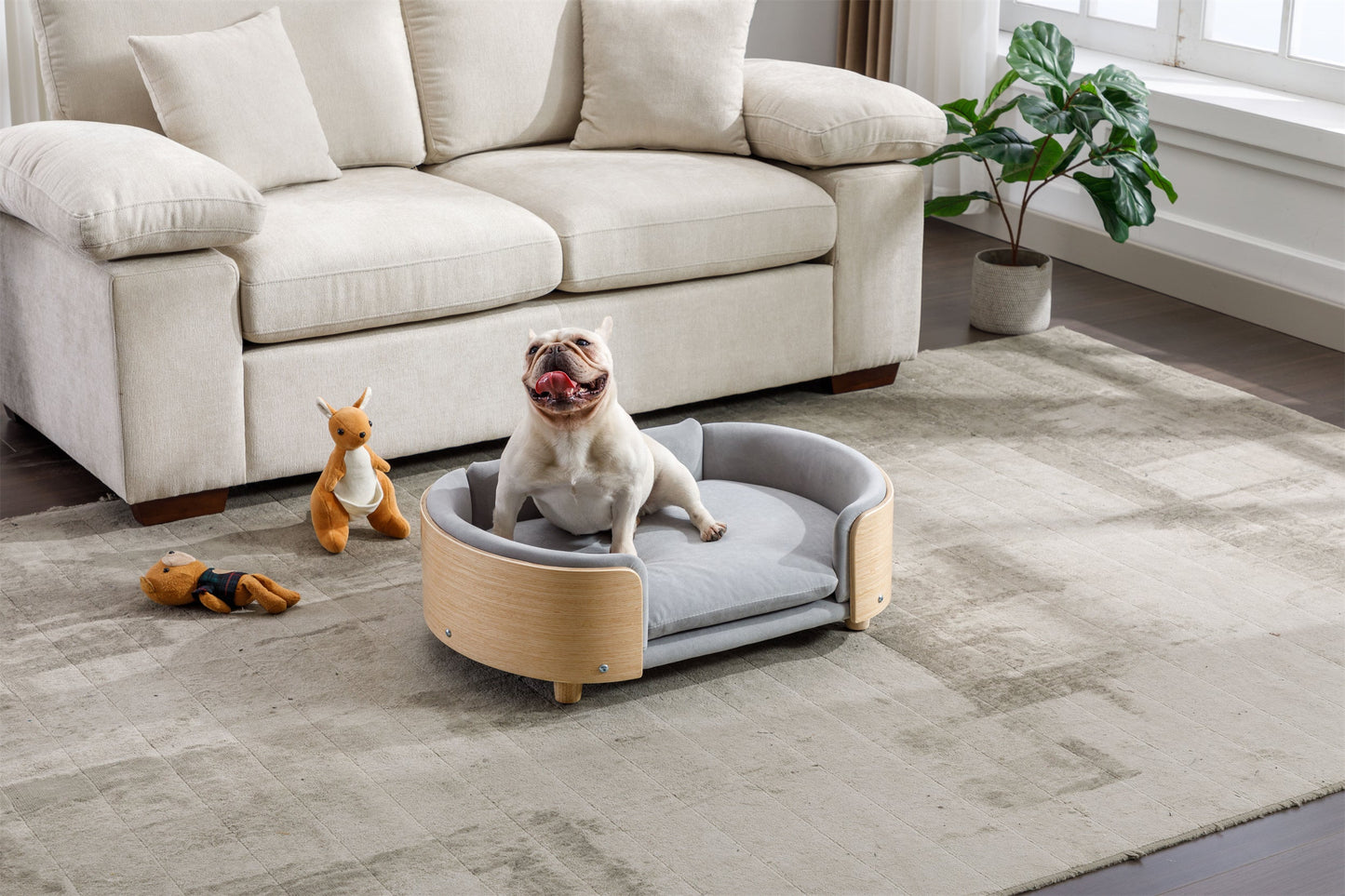 Scandinavian Style Elevated Dog Bed Pet Sofa with Solid Wood Legs and