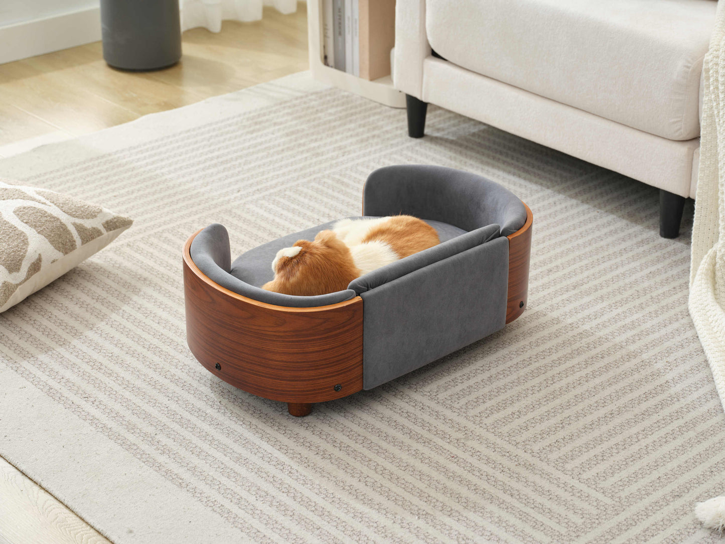 Scandinavian Style Elevated Dog Bed Pet Sofa with Solid Wood Legs and
