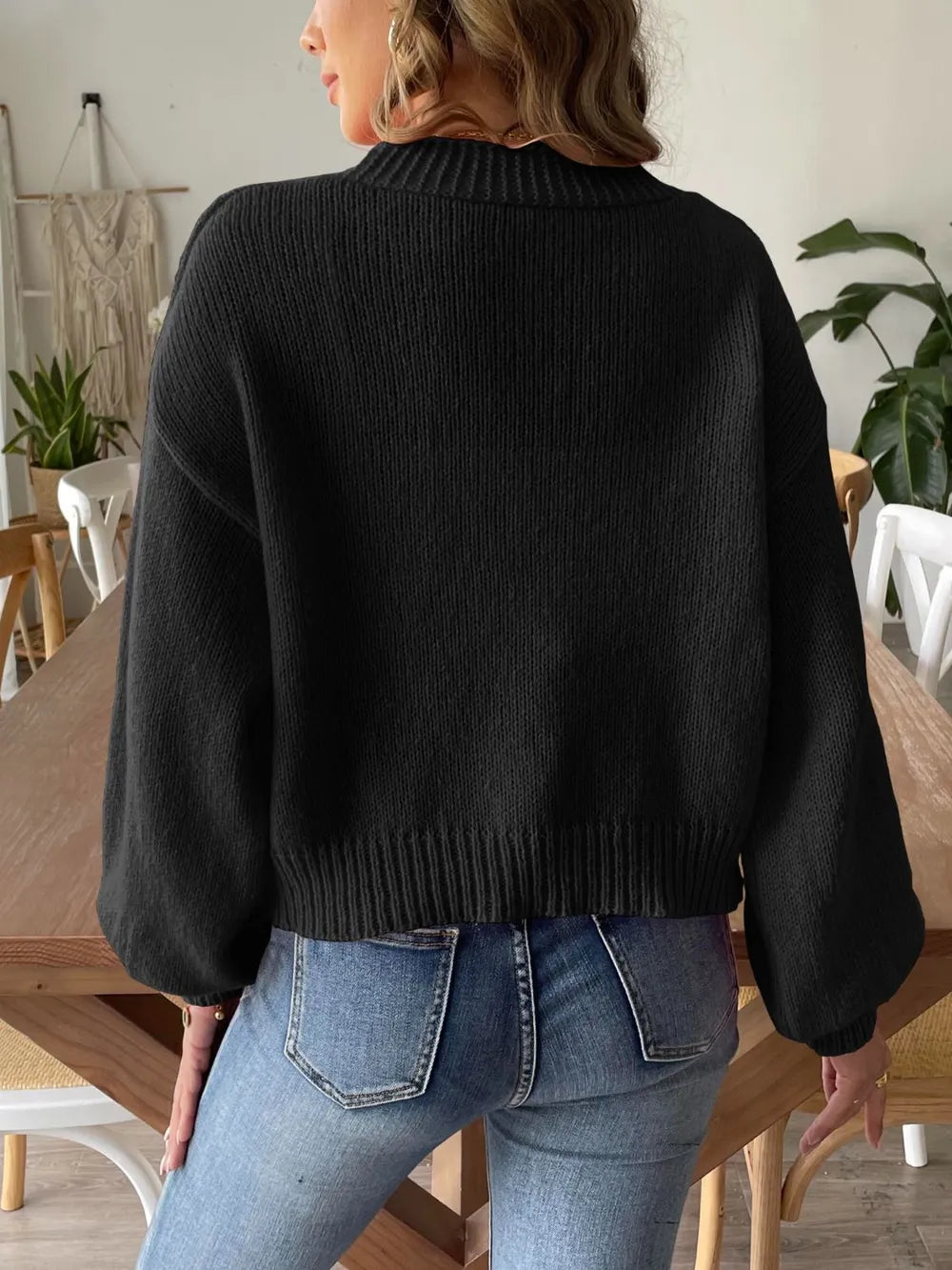 Autumn and winter lantern sleeve simple casual sweater jacket