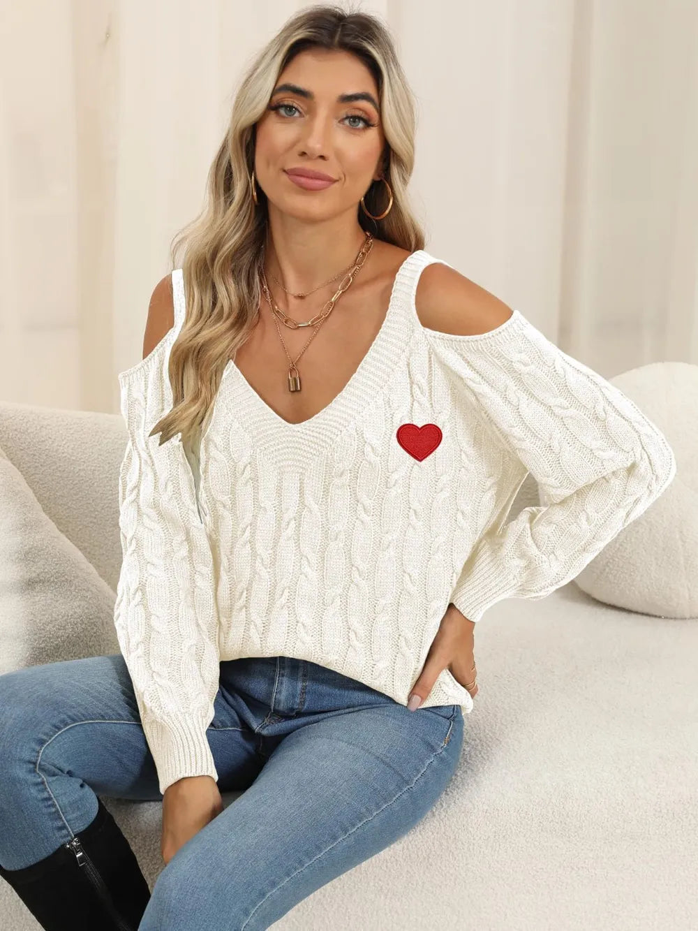 Autumn/Winter Top Deep V Sexy Off Shoulder Loose Hooded Sweater for Women