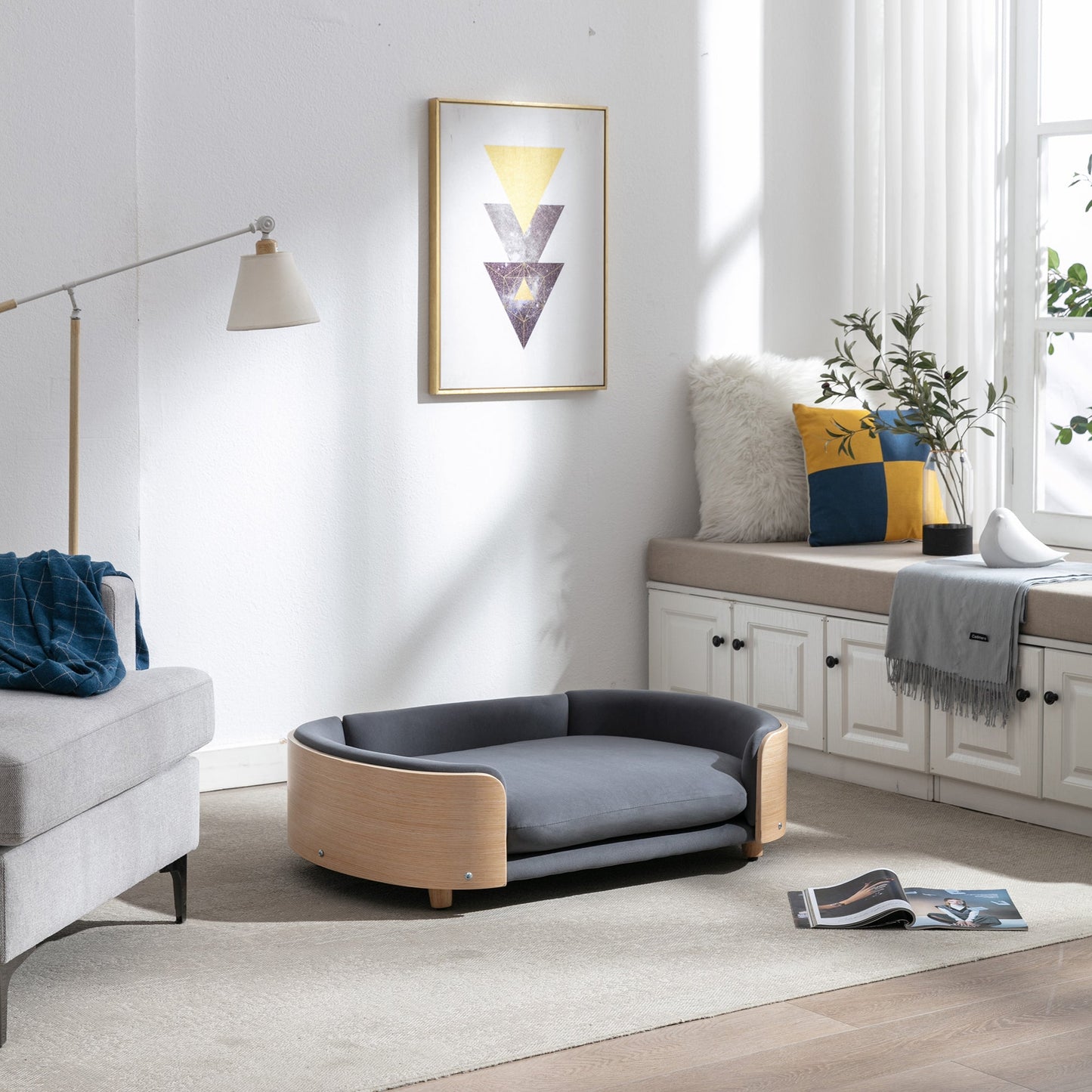 Scandinavian Style Elevated Dog Bed Pet Sofa with Solid Wood Legs and