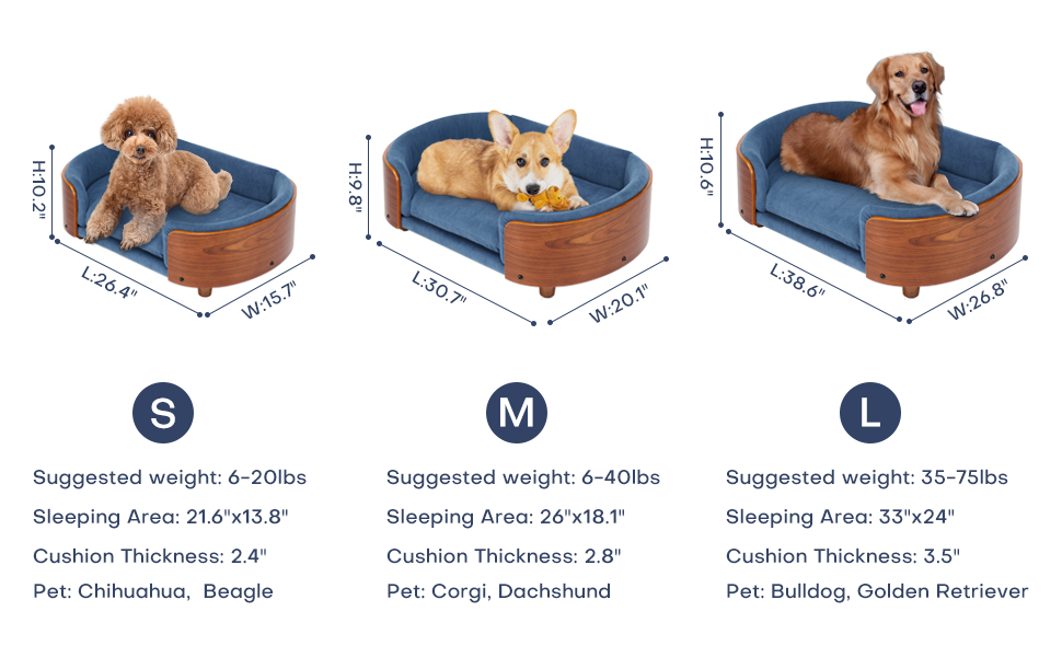 Scandinavian Style Elevated Dog Bed Pet Sofa with Solid Wood Legs and