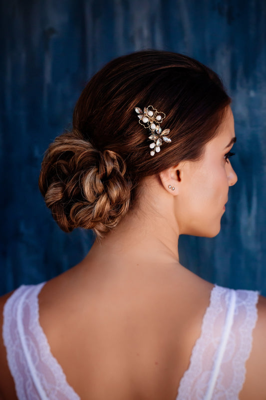 Small gold crystal bridal hair comb