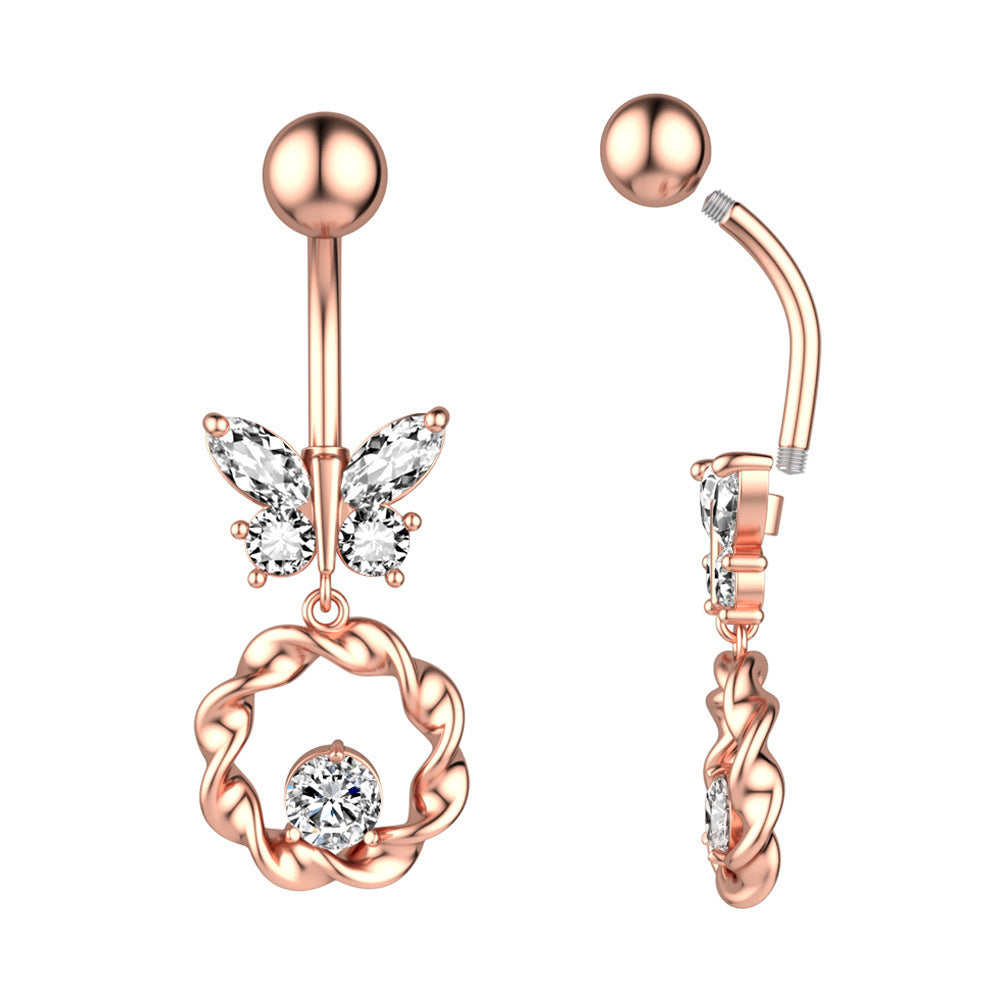 New Butterfly Zircon Belly Button Ring Belly Button Piercing Jewelry