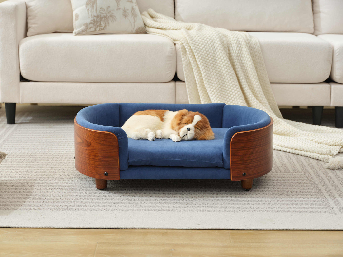 Scandinavian Style Elevated Dog Bed Pet Sofa with Solid Wood Legs and