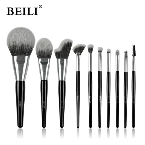 Baili 10pcs Rose Gold Tube Synthetic Hair Vegan Luxury Makeup Brush