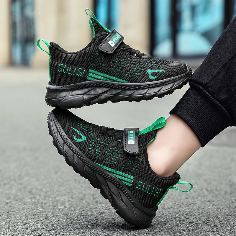 Children's sports shoes seasonal flying woven men's shoes breathable men's and women's casual running shoes for children