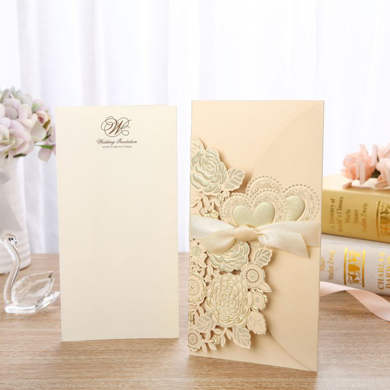 Embossed Vertical Ribbon Wedding Invitation Invitation