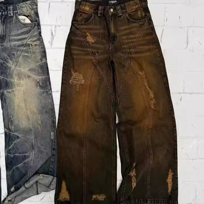 American High Street Straight Yellow Mud Dyed Jeans