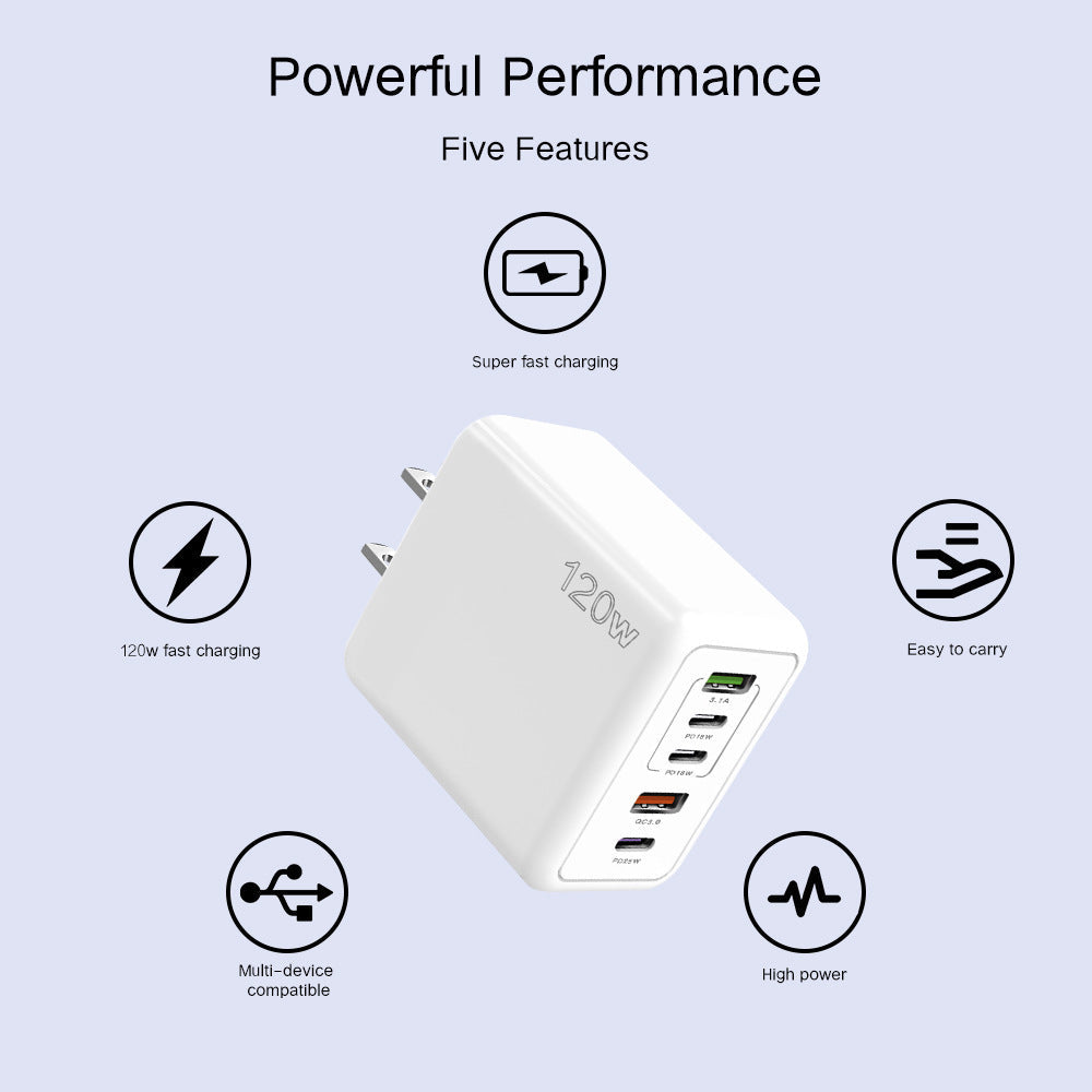 Mobile Phone Charger Multi-port Fast Charging Port European And American British Standard Charging Plug 120W Adapter