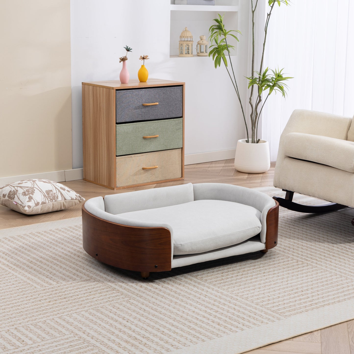 Scandinavian Style Elevated Dog Bed Pet Sofa with Solid Wood Legs and