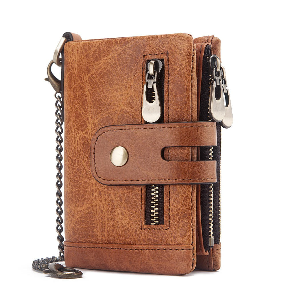 European and American first-layer kraft card bag men's short genuine leather wallet Father's Day gift