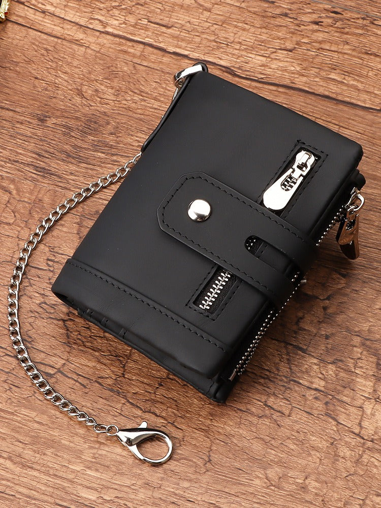 European and American first-layer kraft card bag men's short genuine leather wallet Father's Day gift