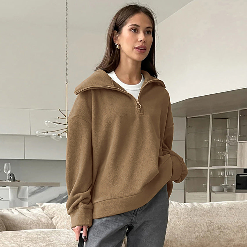 European and American zipper collar top fashionable and versatile sports hoodie