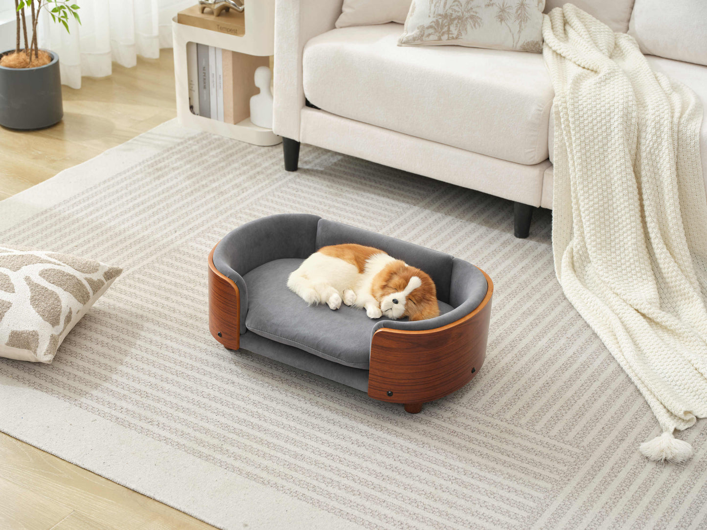 Scandinavian Style Elevated Dog Bed Pet Sofa with Solid Wood Legs and