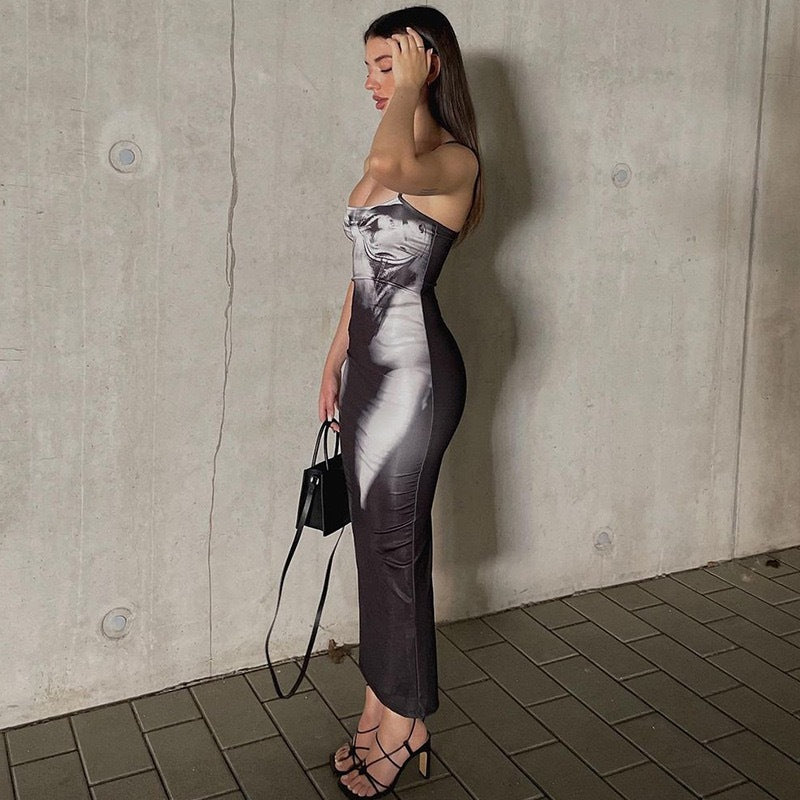 Low-cut Buttock Back Slit Suspender Dress