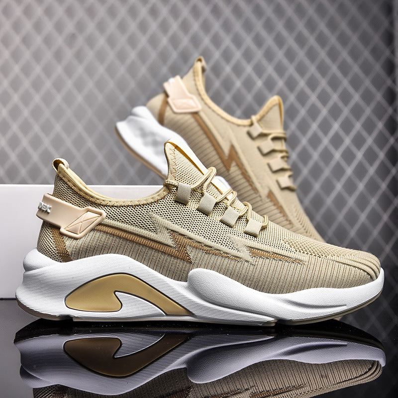 Fashionable Men's Shoes Summer New Breathable Student Casual Shoes Thin, Lightweight, Low cut, Fashionable Thick Bottom Flyknit Sports Shoes