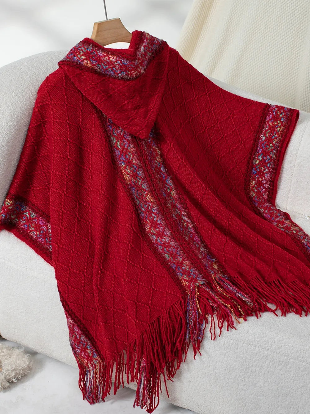 Hooded tassel cloak sweater shawl women's coat