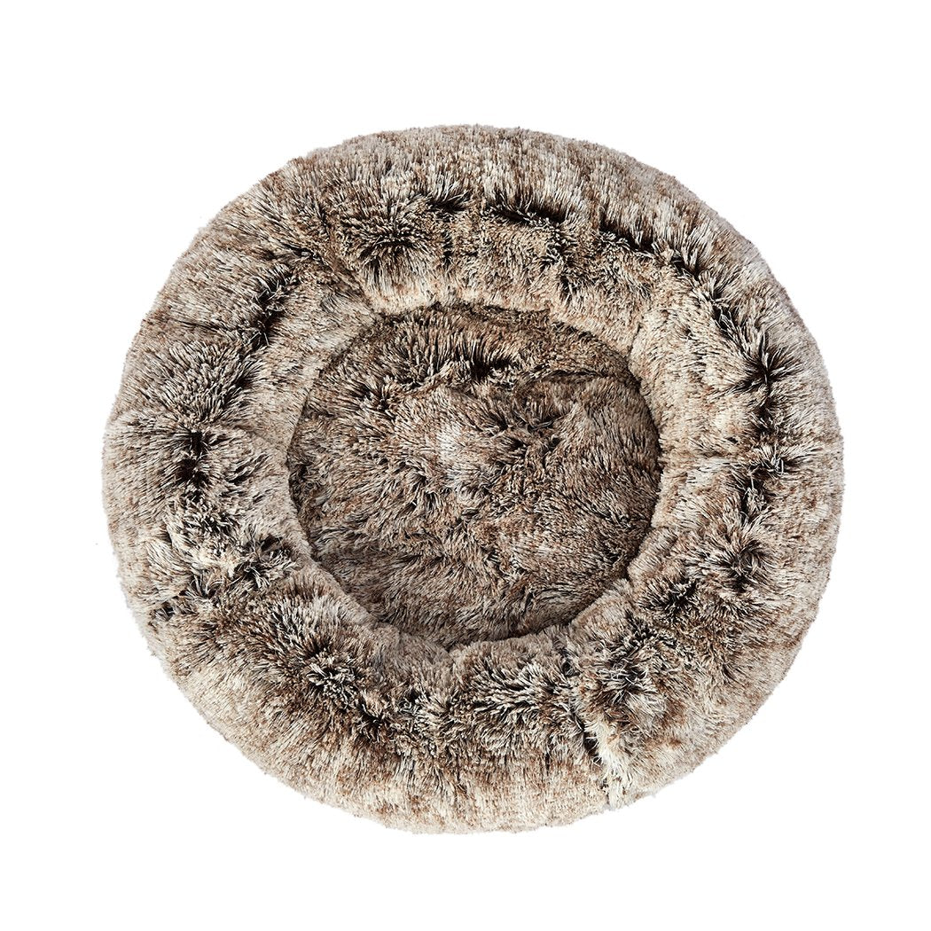 Pet Bed Cat Dog Donut Nest Calming Mat Soft Plush Kennel Coffee XL