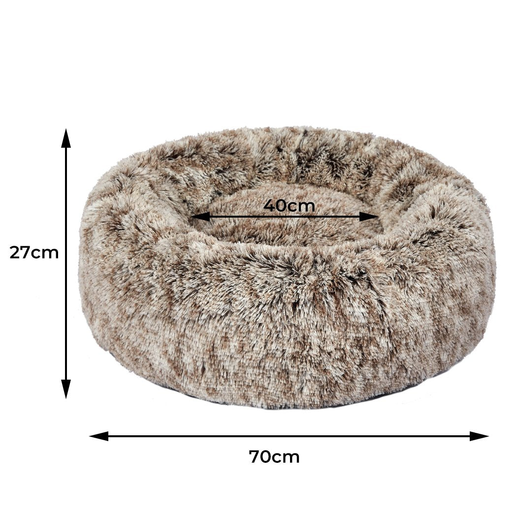 Pet Bed Cat Dog Donut Nest Calming Mat Soft Plush Kennel Coffee M