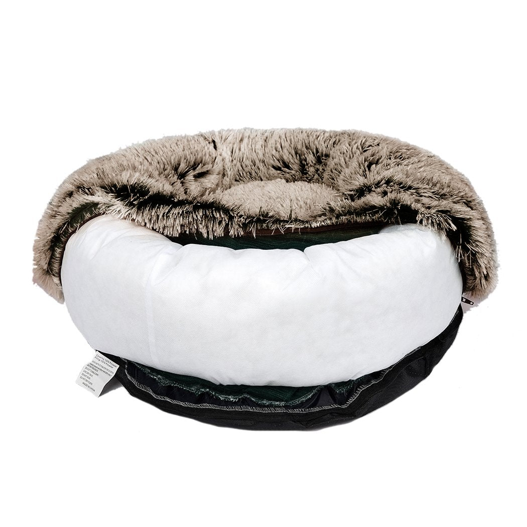 Pet Bed Cat Dog Donut Nest Calming Mat Soft Plush Kennel Coffee M