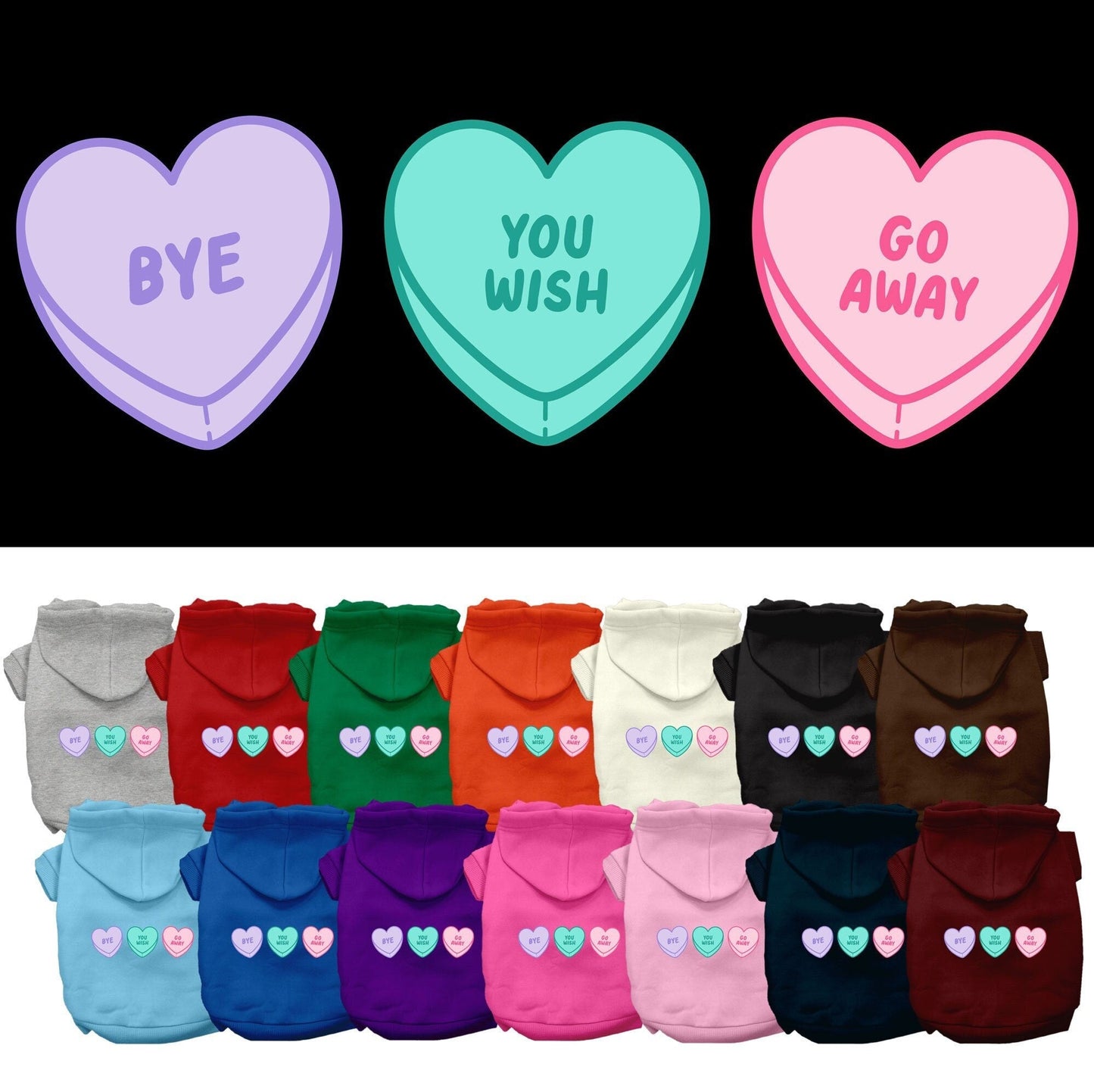 Pet Dog & Cat Screen Printed Hoodie "Anti Valentines Hearts"