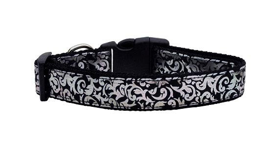Pet Dog & Cat Nylon Collar or Leash, "Silver Shimmer"