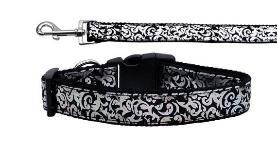 Pet Dog & Cat Nylon Collar or Leash, "Silver Shimmer"