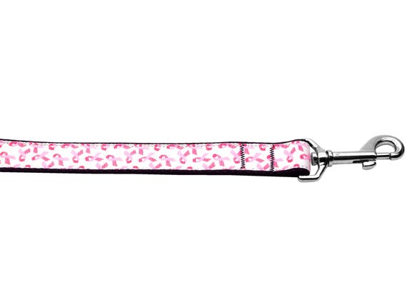 Pet Dog & Cat Nylon Collar or Leash, "Pink Ribbons On White"