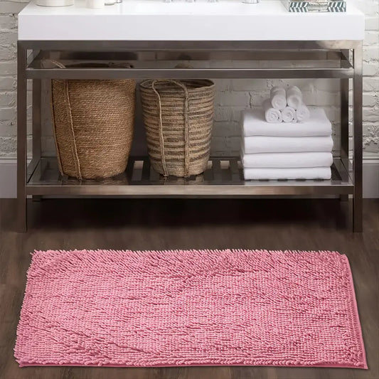 Soft Pink Chenille Non-Slip Bath Rug for Home Decor