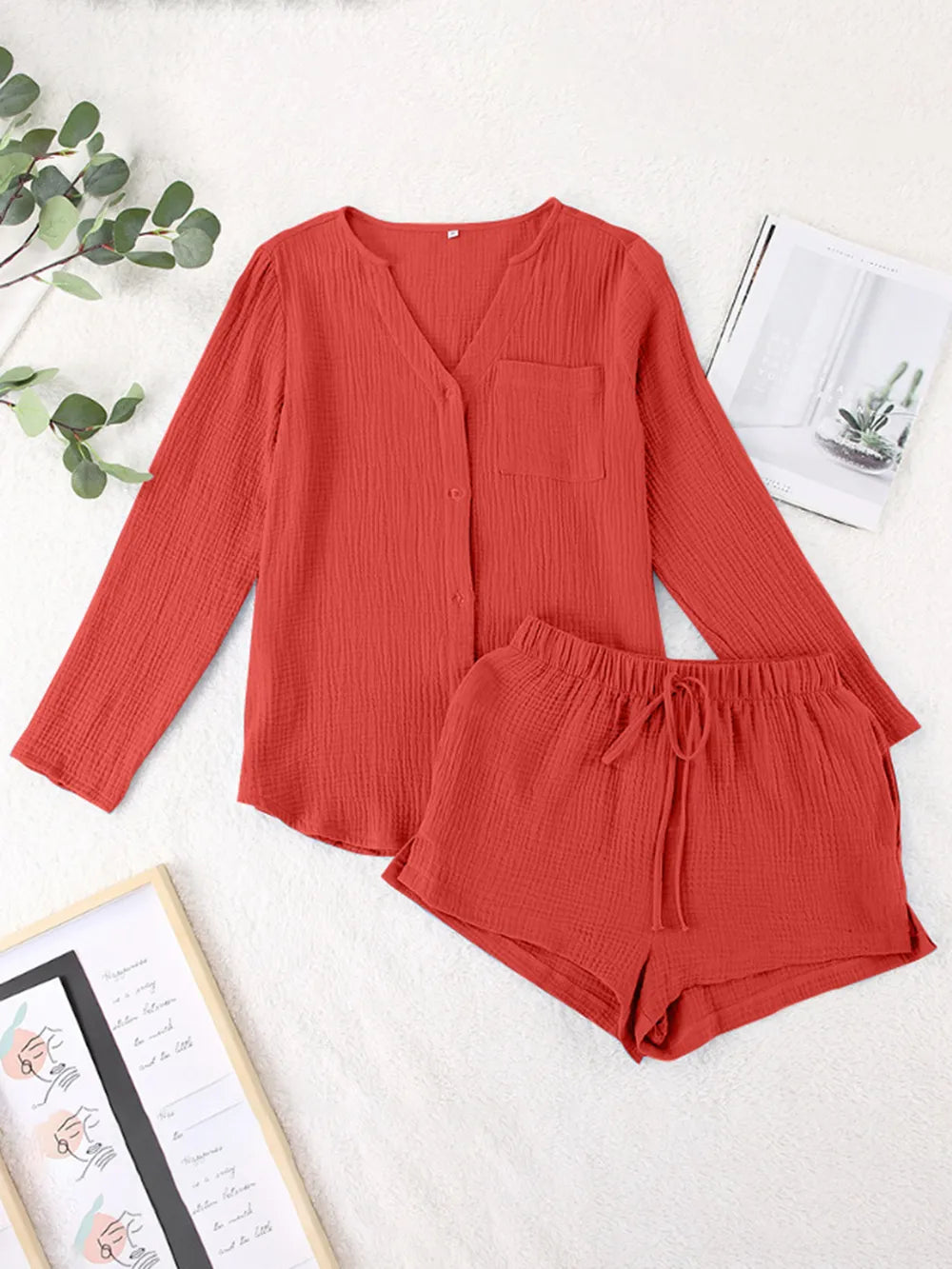 Ladies' summer pajamas made of pure cotton gauze