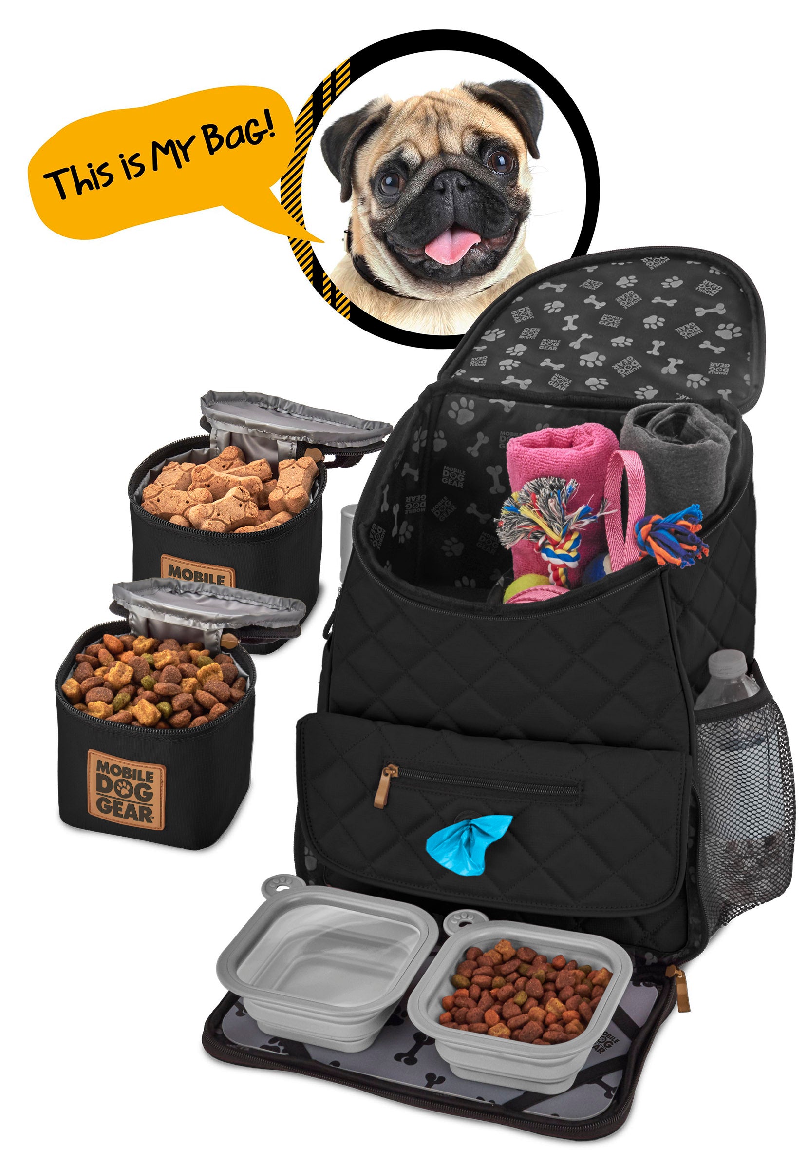 Bundle: ODG Day Away Tote Bag TM (Black), ODG Dine Away Set (Small Dogs) (Black) and ODG Weekender Backpack TM (Black) - cavamart.com