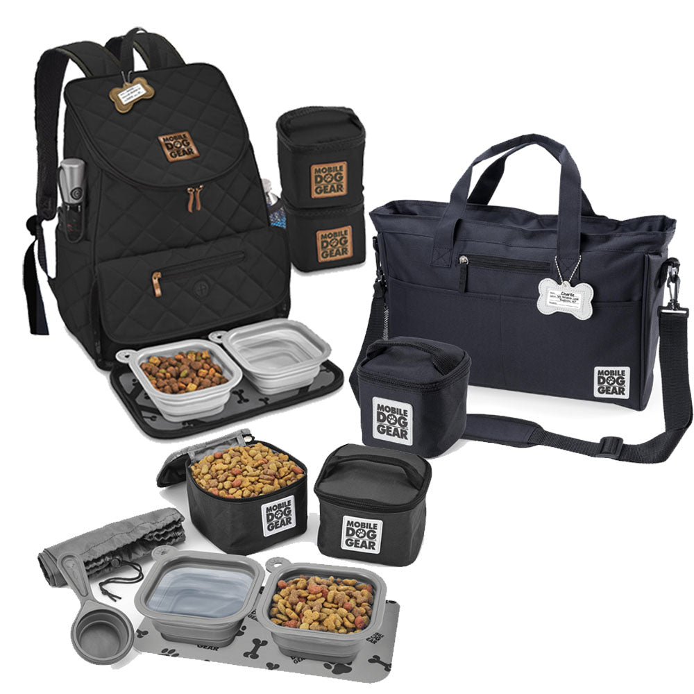 Bundle: ODG Day Away Tote Bag TM (Black), ODG Dine Away Set (Small Dogs) (Black) and ODG Weekender Backpack TM (Black) - cavamart.com