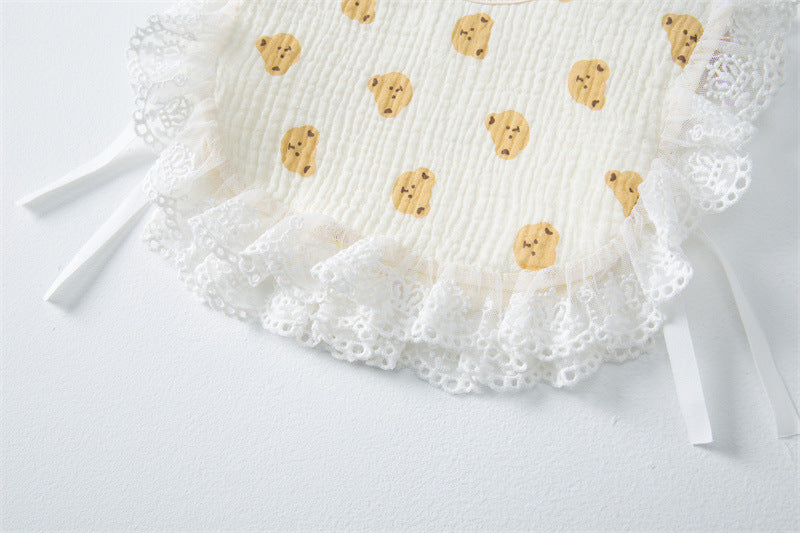 Baby Printed Pattern Lace Belt Design Bibs For Newborn Baby